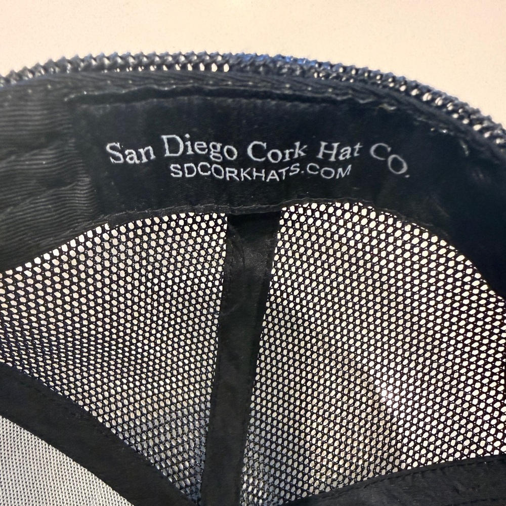 San Diego Hat Company Blue Gray Cork Brim Trucker Hat with Beach Patch - Picture 3 of 4